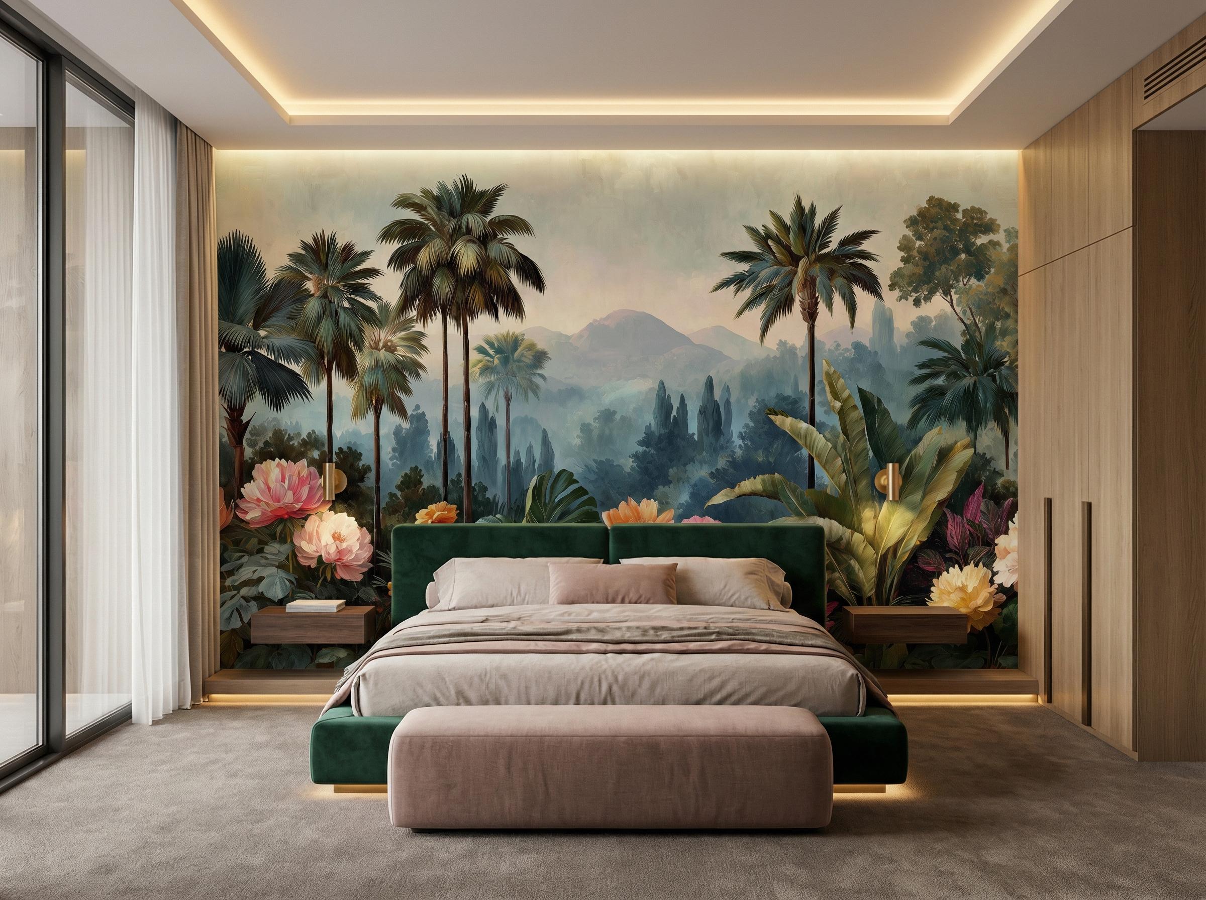 Dark Tropical Jungle Wallpaper Mural | Moody Botanical Peel and Stick ...
