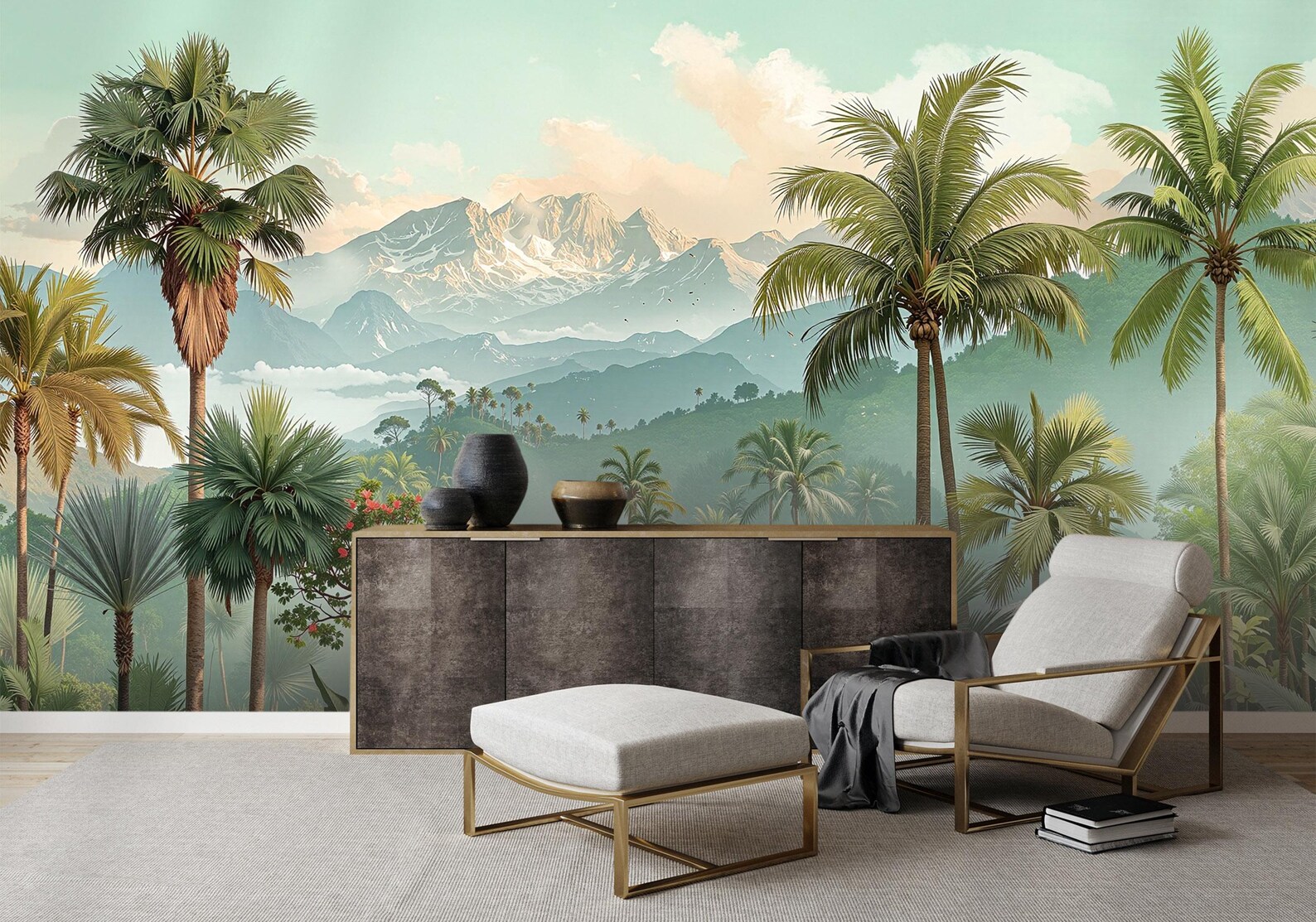 Botanical Tropical Wall Mural – Exotic Palm Jungle Peel and Stick ...