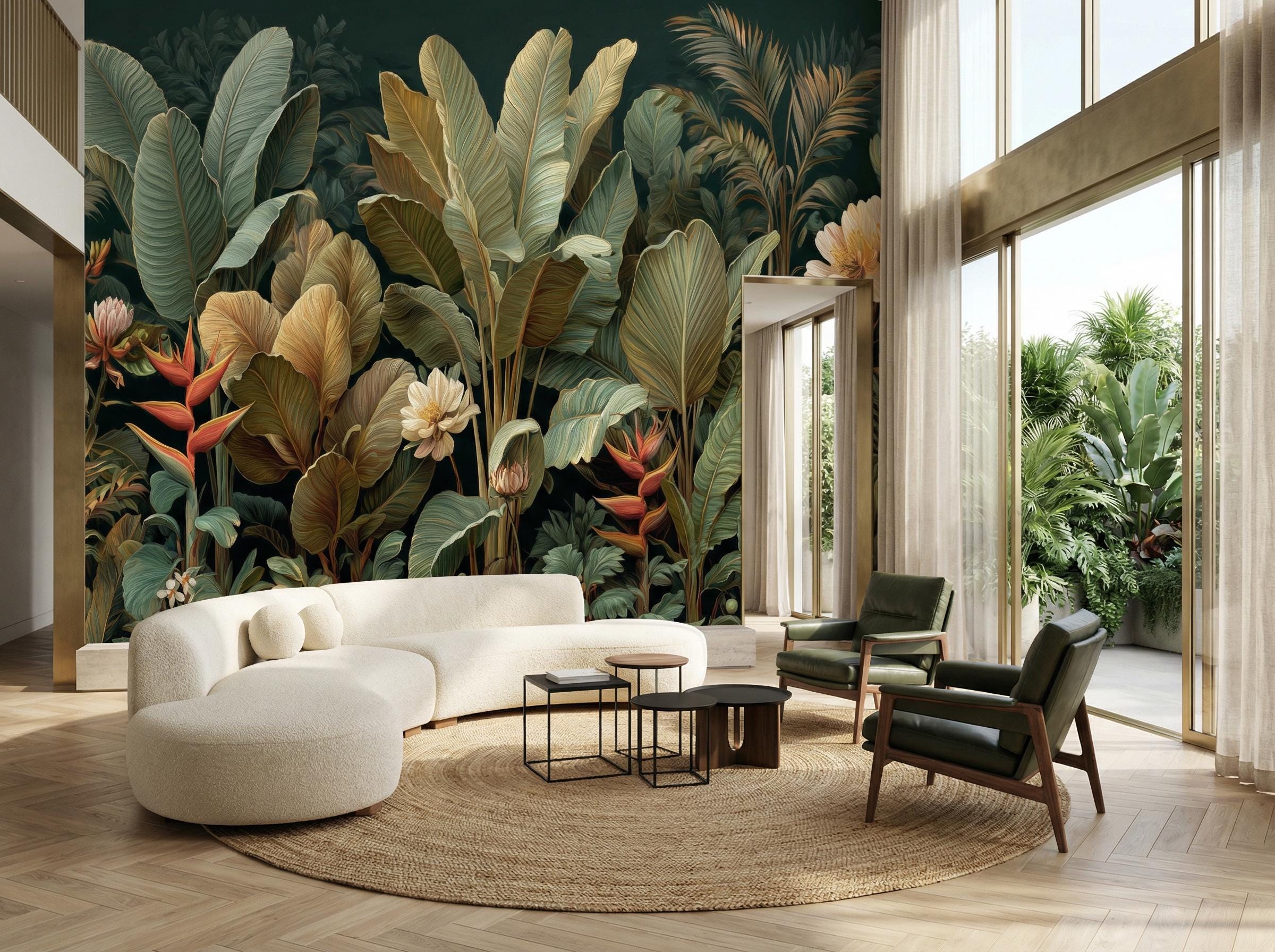 Dark Tropical Jungle Wallpaper Mural | Moody Botanical Peel and Stick ...