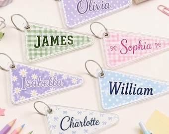 Custom Pennant Name Bag Tag, Backpack Tag, Back to School Student Gift, Matching Team Friendship Bag Tag, Bulk Group Gift Bag Tag