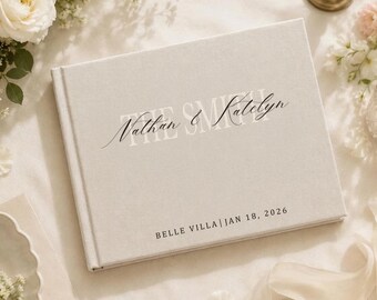 Personalized Wedding Linen  Fabric Guest Book,Signing Reception Guestbook, Engagement and Anniversary Scrapbook For Couple,Wedding Book