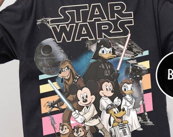 Retro Mickey and Friends Jedi Shirts, , Retro Disney Star Wars Shirt,Family Vacation Outfit, Disneyland Starwar Tee, Gift for Disney Fans