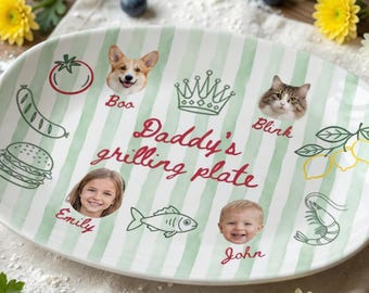 Personalized Funny Dad Grilling Plate with Kids Faces, Fathers Day Gift, Grill Master Dad Custom BBQ Photo Platter from Kids