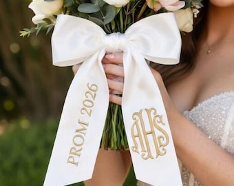 Embroidered Prom Bouquet Sash, Graduation Name Ribbon Bouquet Sash, Personalized Monogram Ribbon,  Sash with Name Custom Homecoming Ribbon