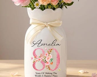 Custom 80th Birthday Flower Vase Gift, Personalized Grandma Birthday Vase, Mother's Day Gifts, Custom Vase For Mom, Gift For Great Grandma
