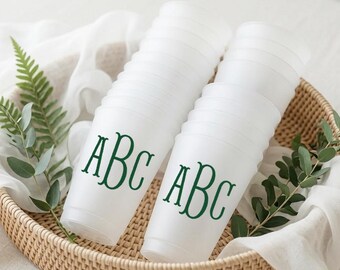 Personalized Monogrammed Frosted Plastic Cups, Monogrammed Party Favors Frosted Cups,  Custom Printed Text Cups