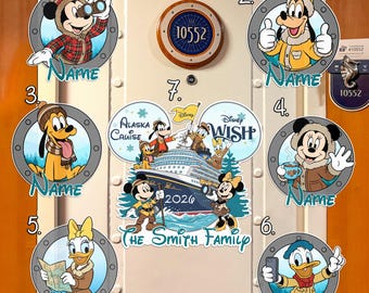 Imán personalizado de Mickey y sus amigos para crucero por Alaska, imán de Disney Cruise Line, imán para puerta de crucero familiar de Disney por Alaska, imán para viaje de Disney.