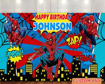 Personalized Spiderman Birthday Backdrop Banner, Superhero Birthday Party, Spiderman Party Decoration, Spiderman Party Gift, Birthday Kid