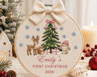 First Christmas Baby Embroidery Ornament, First Xmas Ornament with Baby Name, Personalized Baby Girl Boy Keepsake Ornament 2026