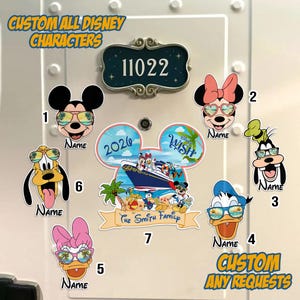 Personalized Mickey And Friends wdw Cruise Magnet, Custom Summer Cruise Trip 2025, wdw Wish Family Trip Cruise Ship Stateroom Door