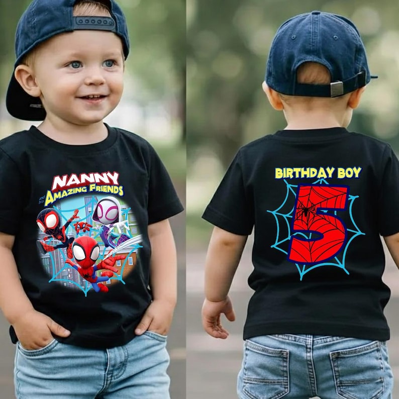 Spidey & His Amazing Friends Birthday Shirt, Disney Marvel Birthday Matching Tee, Ghost Spider Birthday Tee, Disney Spiderman Kids Shirt imagem 3