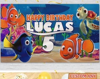Disney Finding Nemo Birthday Banner Backdrop, Disneyland Dory Cartoon Backdrop Decoration, Disney Dory Nemo Kid Birthday Party