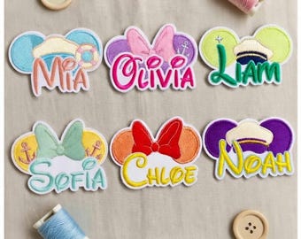 Personalize Name Mickey Cruise Embroidery Patch, wdwland Patch, Mickey and Friends, wdw Trip, Iron On Jackets, Hats, Bags, Uniforms