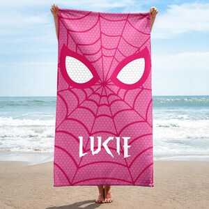 Toalla de playa personalizada de superhéroe araña, toalla de piscina de verano con nombre personalizado, araña giratoria, toalla de araña fantasma, toalla de playa de regalo de Spiderman imagen 6