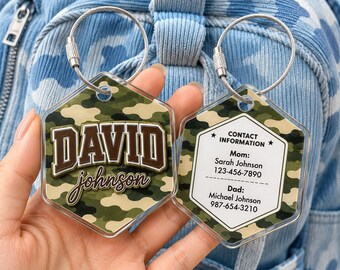 Personalized Camo Bag Tags, Backpack Name Tags, Custom Acrylic Name Tag For Kids Boys, Back To School Gift For Kids, Boy Bag Tags Gift