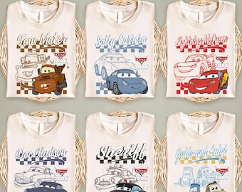 Retro Disney Cars Checkered Shirt, Disney Lightning Mcqueen Shirt, Disney Family Trip Shirts,Disneyland Vacation Tee, Disney Group Matching