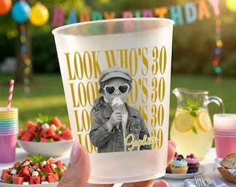 Personalized Look Who's 30 Birthday Party Frosted Cup, Custom Face Photo Birthday Party Cup,Birthday Frosted Plastic Party Cups