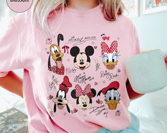 Retro Mickey and Friends Signatures Valentines Shirt, Disney Characters Magic Tee,Mickey & Co Valentine Gift, Disney Cute Heart Lover Shirt
