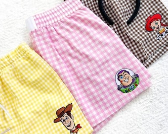 Disney Toy Story Embroidered Gingham Shorts Collection, Toy Story Gingham Short, Cute Summer Short, Pajamas Short, Disney Short