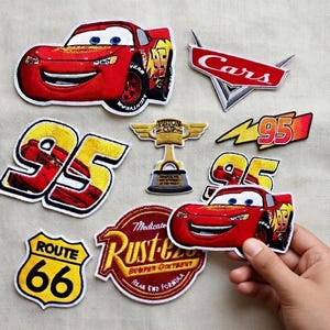 Disney Cars Lightning McQueen Embroidered Patch, Route 66 Rusteze Embroidered Applique, Pixar Cartoon Sew On Patch, Disney Car Patch