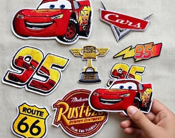 wdw Cars Lightning McQueen Embroidered Patch, Route 66 Rusteze Embroidered Applique, Pixar Cartoon Sew On Patch, wdw Car Patch