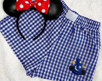 wdw Sorcerer Mickey Gingham Shorts, wdw Checkered Park Outfit, Magic Kingdom Summer wdw Apparel, Vacation Outfit Women