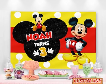 Fondo de pancarta de cumpleaños de Mickey Mouse de Disney, decoración para fiesta de cumpleaños de Mickey Mouse, cumpleaños infantil de Disney, pancarta para fiesta de cumpleaños de niño