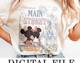 Retro Mickey and Minnie Meet Me On Main Street Png, Retro Couple Png, Disney Vacation Trip Gift, Disneyland Magic Kingdom Castle Png
