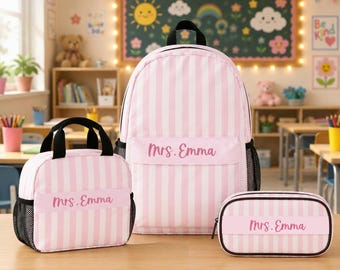 Personalized Striped Backpack, Lunchbox, Pencil Case, Kids Backpack, Back To School, School Day, Kid Backpack Gift, Kindergrade Gift