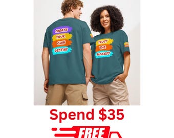 Camiseta unissex 100% algodão orgânico | Estampa na frente, nas costas e na manga | Tamanhos P a 2GG