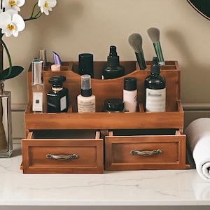 Vintage Wooden Makeup Organizer: 12-Grid Vanity Storage Box