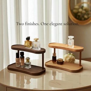 Wooden Makeup Organizer Shelf – 2 Tier Cosmetic Storage for Perfume, Lipstick, Skincare – Vanity Desk Organizer for Jewelry & Beauty