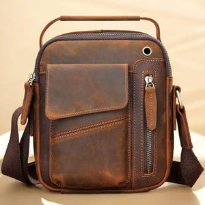 Handmade Leather Messenger Bag for Men – Vintage Business Crossbody | Adjustable Strap | Gift for Him