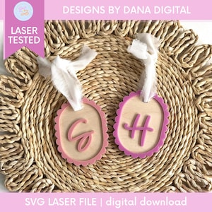Monogram Bag Tag SVG for Custom Name Tag Laser Cut File for Backpack Tag SVG File for Luggage Tag SVG Bogg Bag Tag Gift for Her