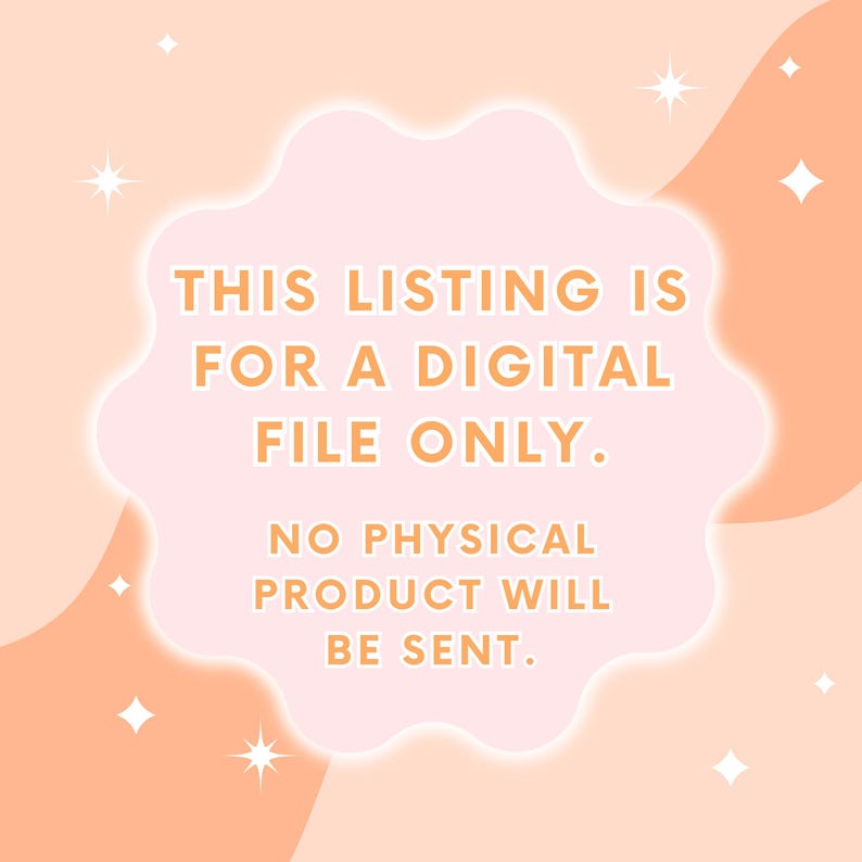 Puede incluir: Un anuncio para un listado de archivos digitales, con un dise&ntilde;o en naranja claro y rosa. El texto dice: "ESTE LISTADO ES S&Oacute;LO PARA UN ARCHIVO DIGITAL. NO SE ENVIAR&Aacute; NING&Uacute;N PRODUCTO F&Iacute;SICO."