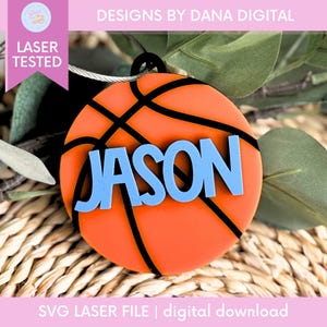 Personalisierte Basketball Bag Tag SVG für benutzerdefinierte Namen Tag Laser Datei Basketball Rucksackanhänger für Basketball Geschenkdatei für Basketball Team Geschenk