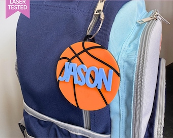 Etichetta per borsa da basket SVG Etichetta con nome personalizzata File laser per etichetta zaino da basket Regalo per squadra di basket Regalo bagaglio Etichetta con nome personalizzata