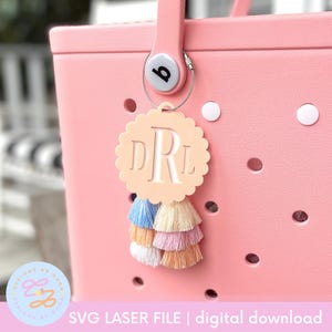 Monogram Bag Tag SVG for Custom Bag Tag Monogram Laser Cut File Beach Bag Tag Scalloped Monogram Bogg Bag Tag SVG File for Luggage Tag SVG
