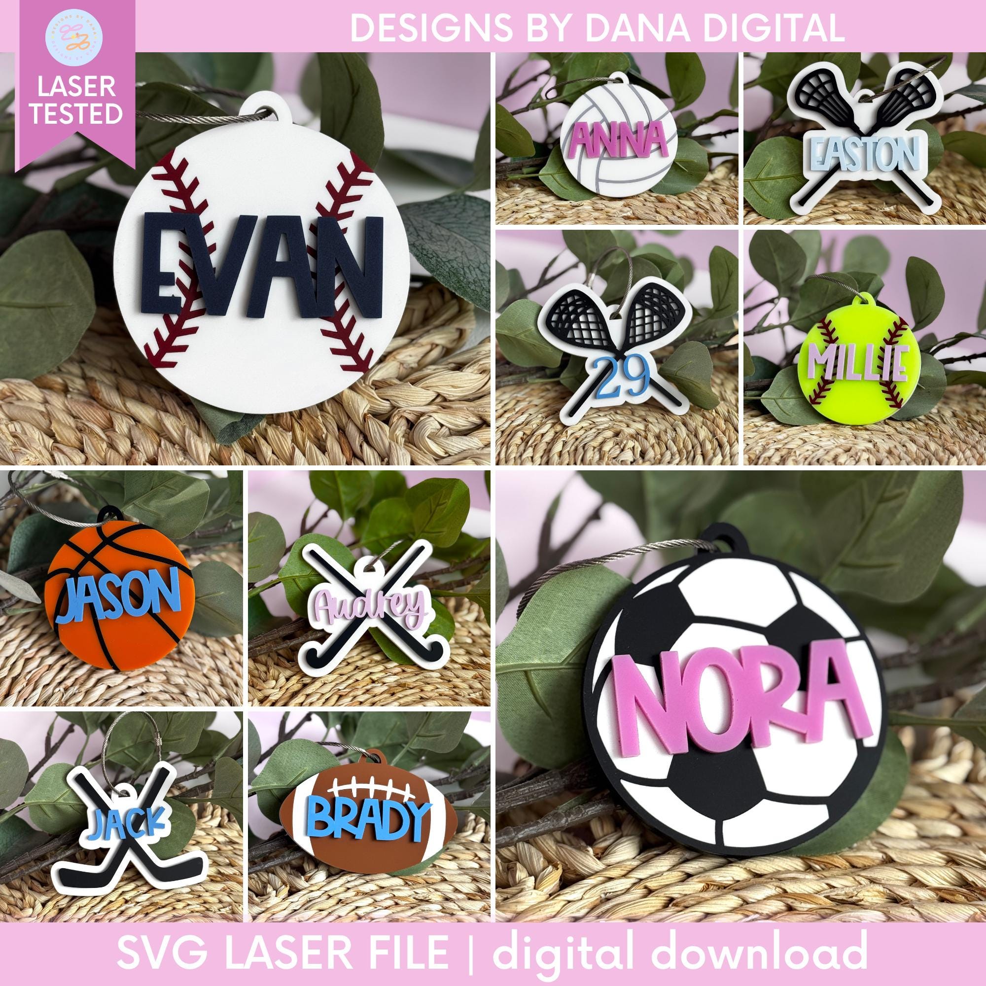 Packer Tag Name Sports Bag Tag SVG for Custom Name Tag Laser Cut File for Sports ...