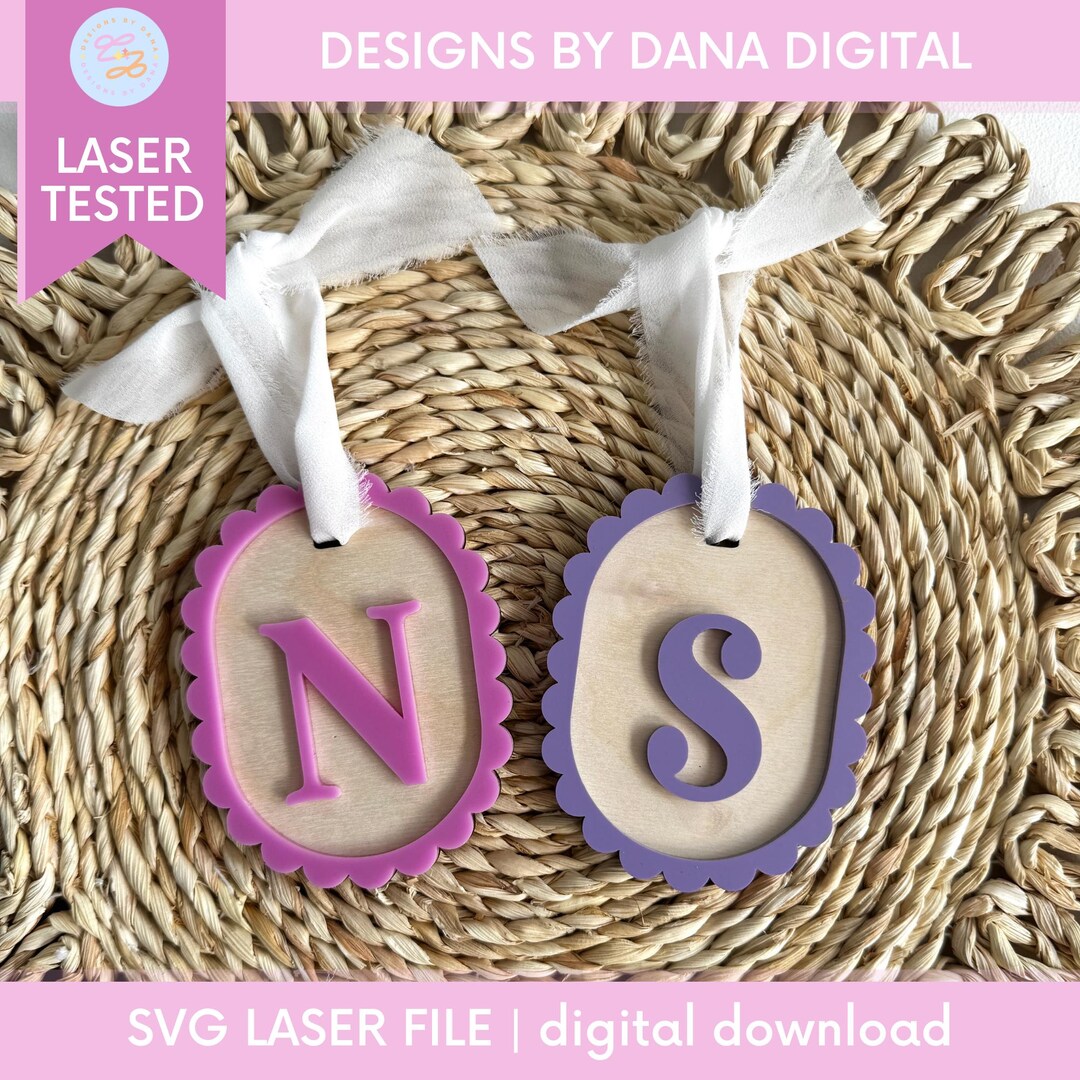 Monogram Bag Tag SVG for Custom Name Tag Laser Cut File for Backpack ...