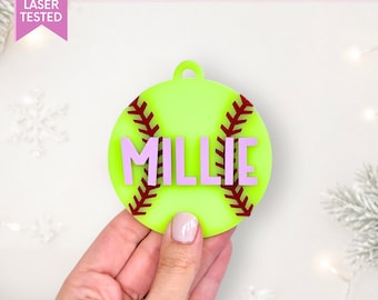 Softball Ornament SVG Personalized Laser File Softball Christmas Ornament Softball Team Gift Coach Appreciation Custom Ornament for Girl