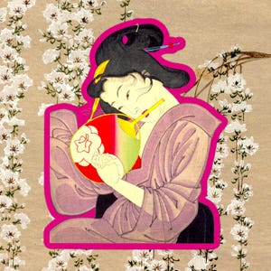 Ukiyoe Kimono kobieta Ureshisou "うれしさう" naklejka bez bąbelków, 風俗三十二相, Yoshitoshi, grafiki japońskie, miłośnicy Japonii