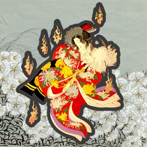 Ukiyoe Yaegakihime "八重垣姫" Sticker zonder luchtbellen, 新形三十六怪撰, Yoshitoshi Tukioka, Japanse kunstafdrukken, Japan Lovers