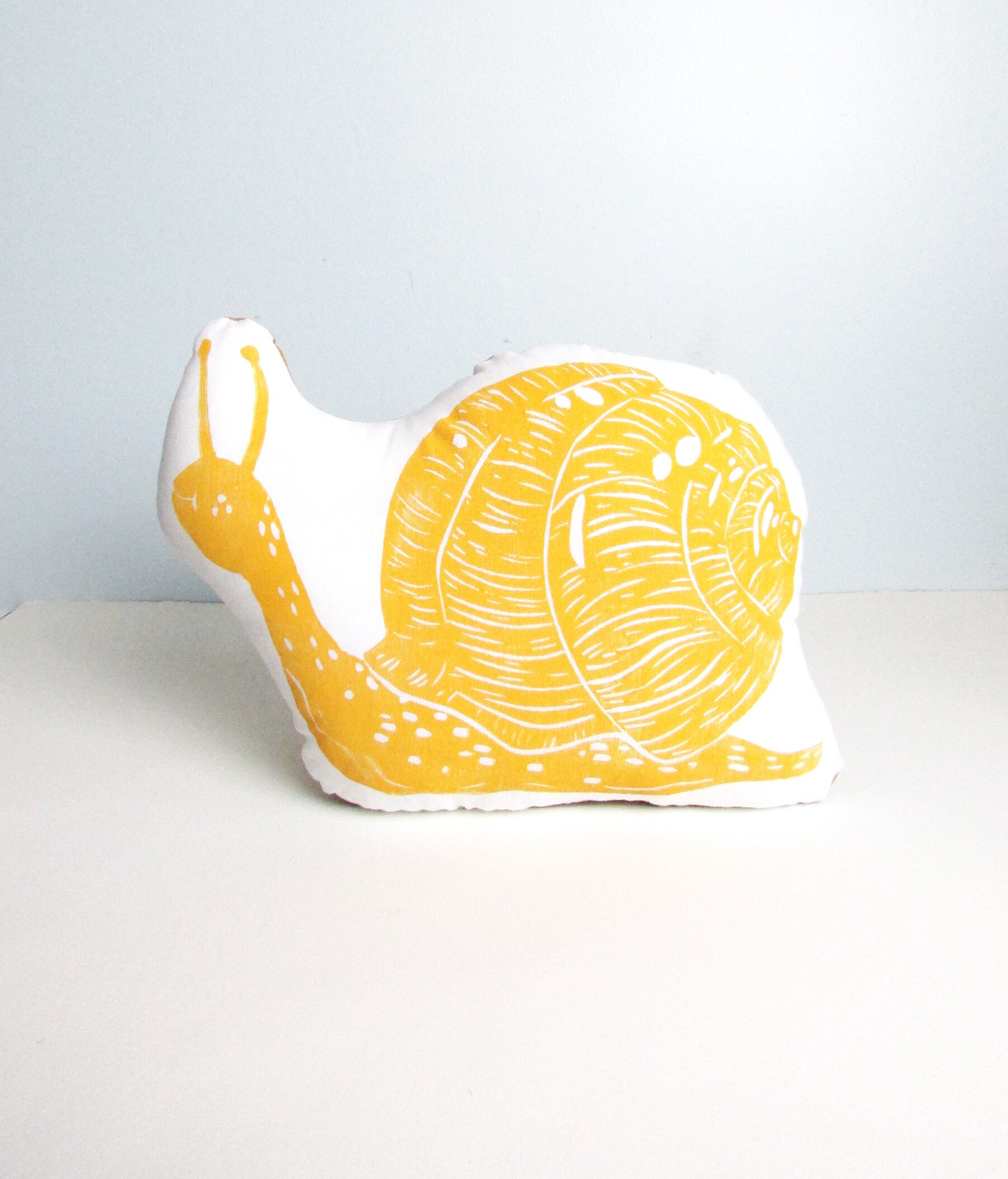 Snail Shaped Animal pillow. Snail Plushie. Woodblock Printed. Etsy