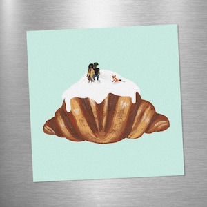 Mount Croissant Magnet: Whimsical Couple & Fox Illustration