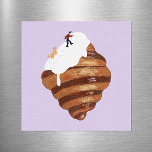 Mount Croissant Fridge Magnet: Surrealist Tiny Person Illustration