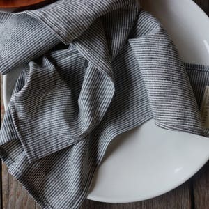 GRAY PINSTRIPES cloth napkins, organic cotton and hemp, set of 4, modern everyday, eco friendly napkins, table linens, made in Washington image 1
