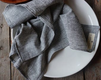 GRAY PINSTRIPES cloth napkins, organic cotton and hemp, set of 4, modern everyday, eco friendly napkins, table linens, made in Washington