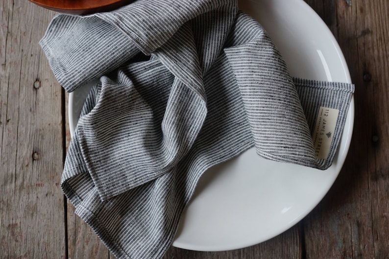 GRAY PINSTRIPES cloth napkins, organic cotton and hemp, set of 4, modern everyday, eco friendly napkins, table linens, made in Washington image 1