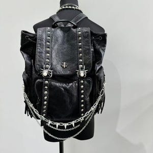 Y2k Goth PU Leather Backpack: Studded Chain Laptop Bag - Etsy